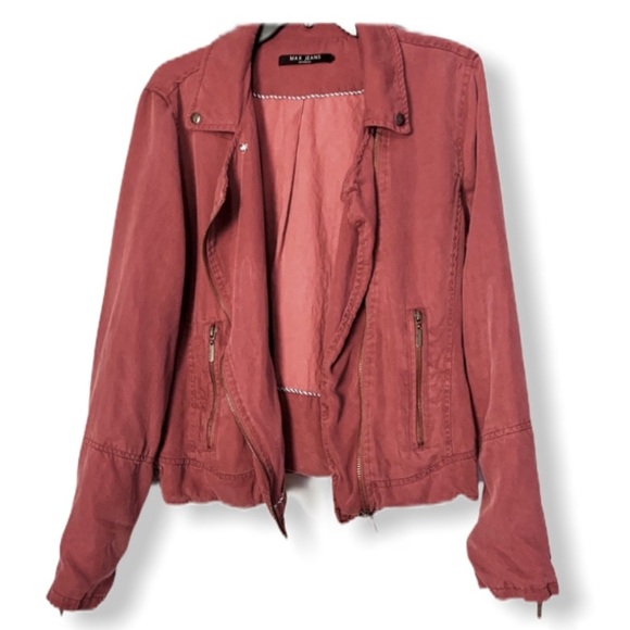 Max Jeans Valley of Fire Tencel Maroon Jacket Utility Streetwear Full Zip - Picture 2 of 9